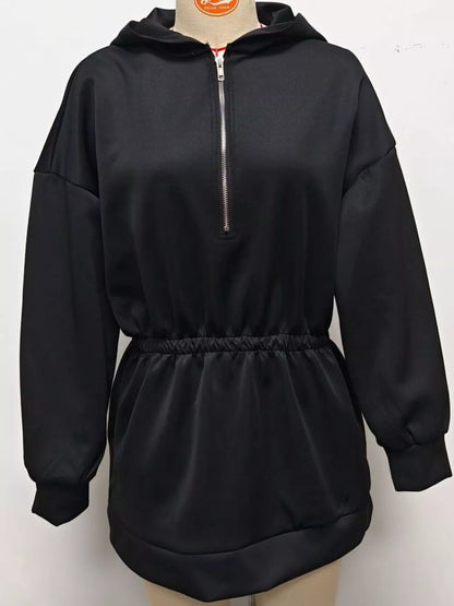 Robe sweat à capuche à demi-zip et poches pour femme – vue 9