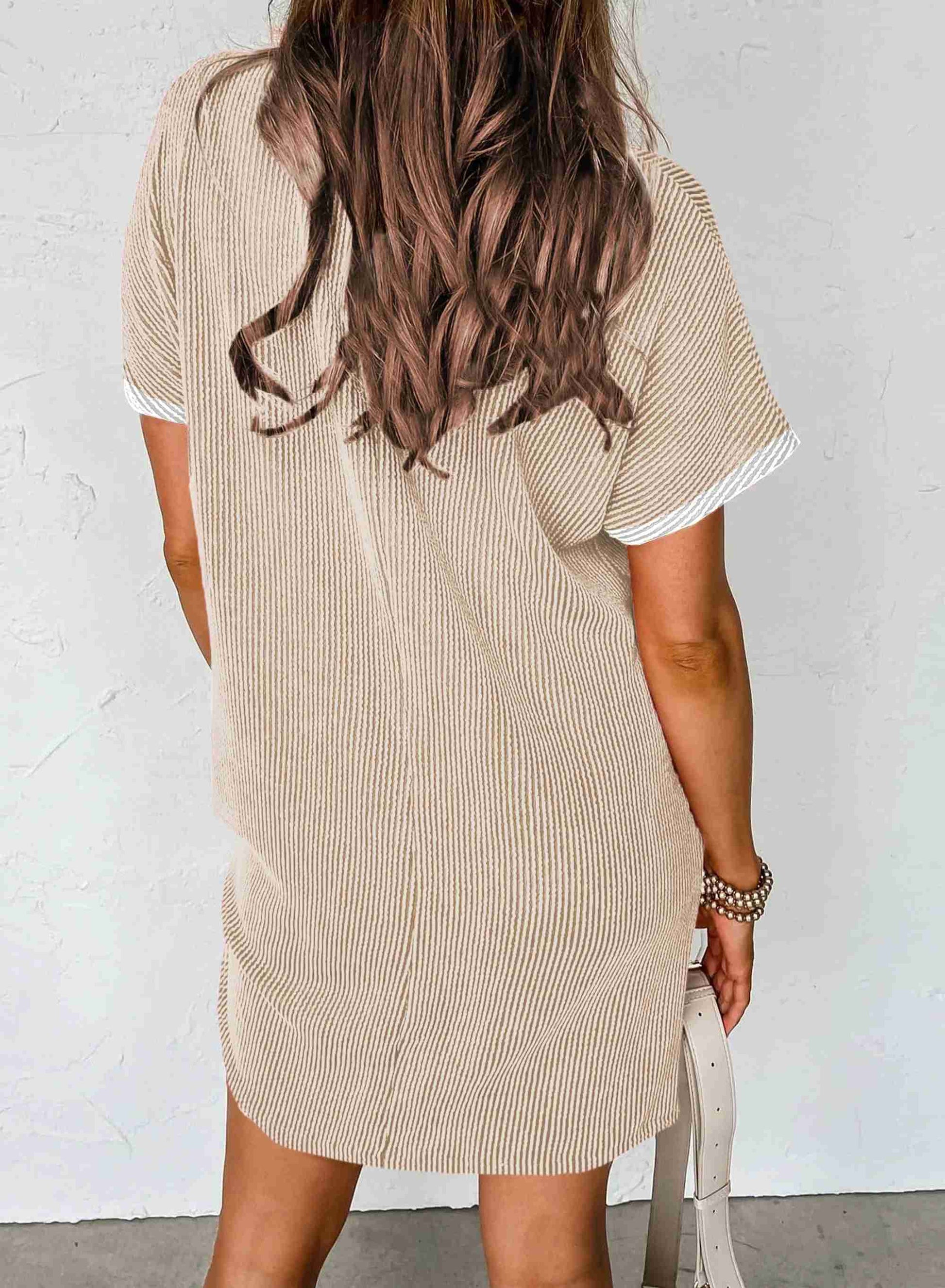 Robe T-Shirt Femme Color Block Côtelée Torsadée – Abricot by Dear-Lover Dropshipping