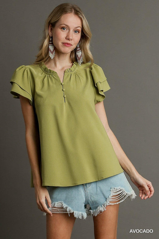 Ruffle Neckline Top: Elevate Your Style with Trendy Elegance - Premium TOP - Shop now at Oléna-Fashion