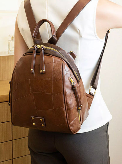 Sac à dos convertible patchwork en faux cuir marron pour femme – vue 8