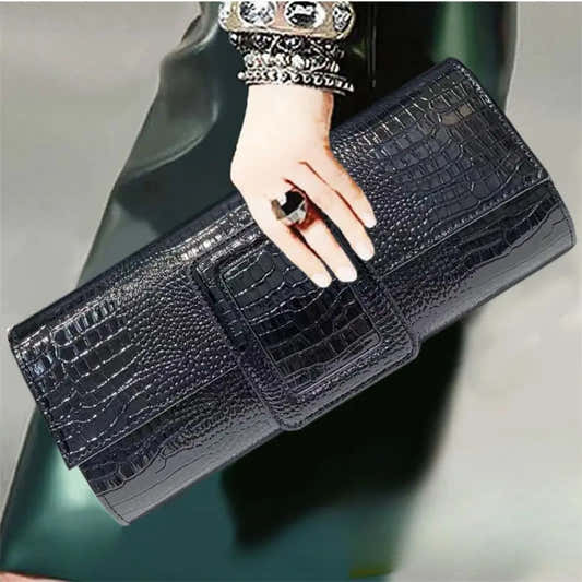 Sac à main rétro à motif crocodile noir pour femme – vue 1