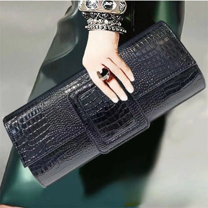 Sac à main rétro à motif crocodile noir pour femme – vue 1