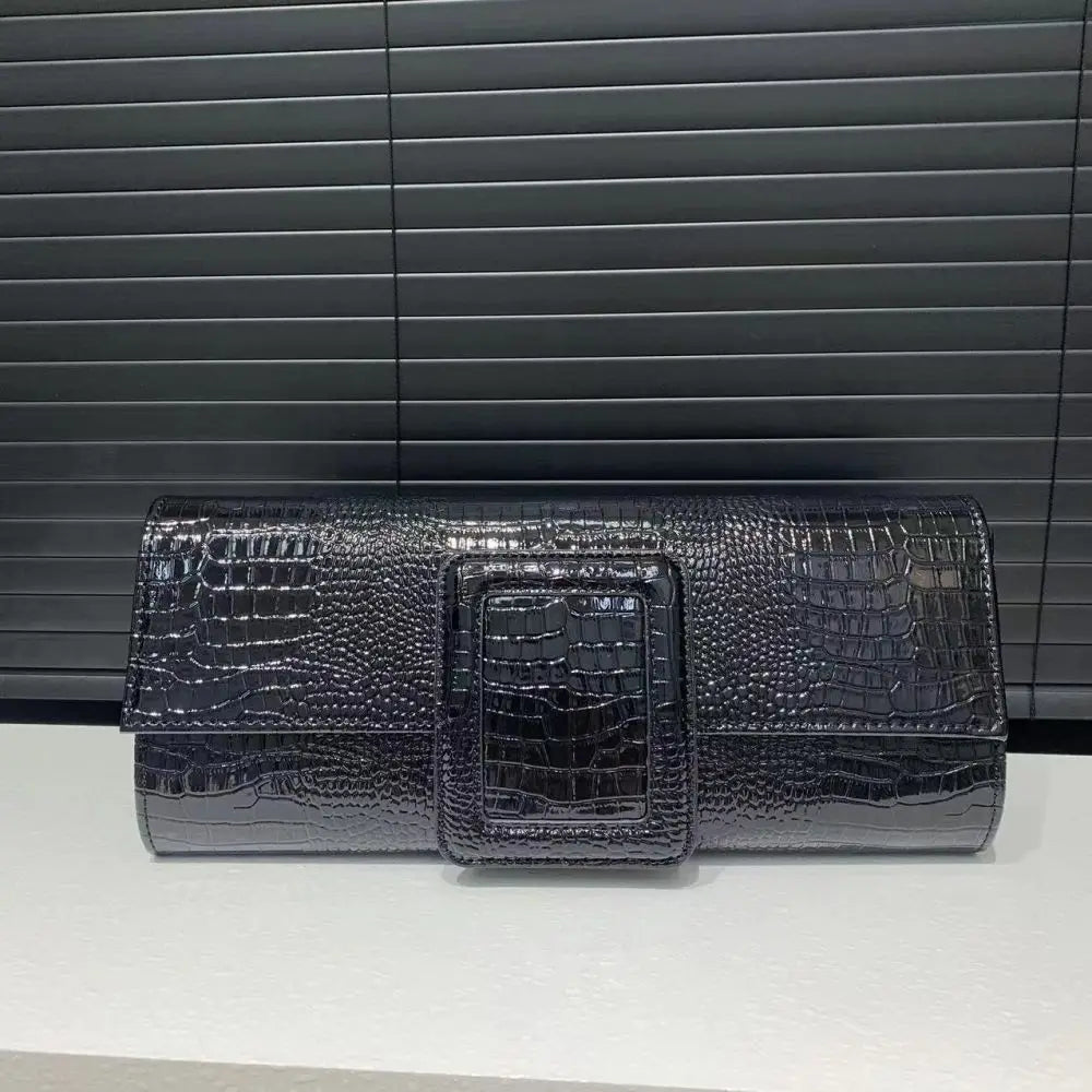 Sac à main rétro à motif crocodile noir pour femme – vue 2