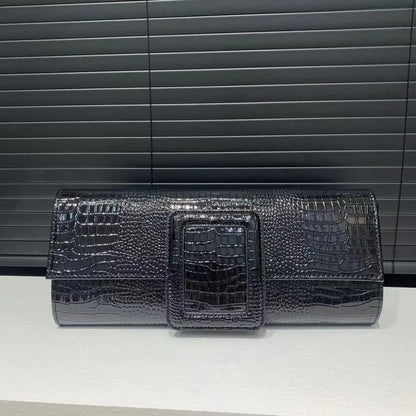 Sac à main rétro à motif crocodile noir pour femme – vue 2