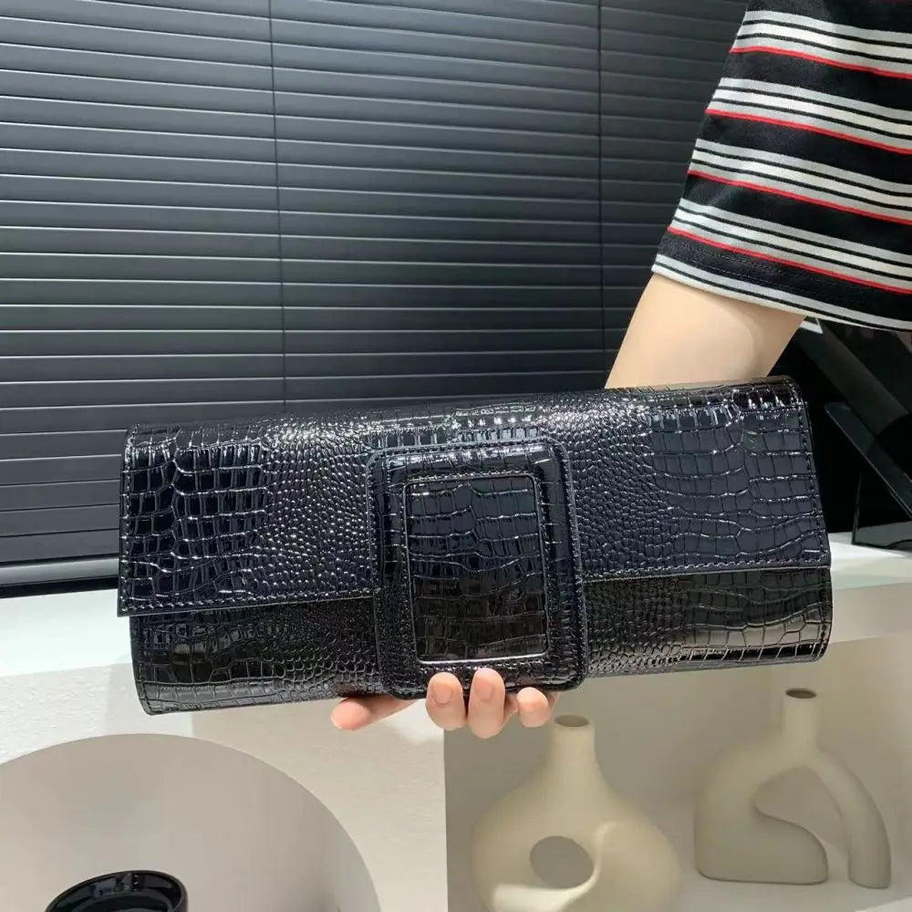 Sac à main rétro à motif crocodile noir pour femme – vue 3