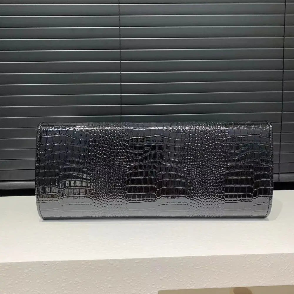 Sac à main rétro à motif crocodile noir pour femme – vue 5