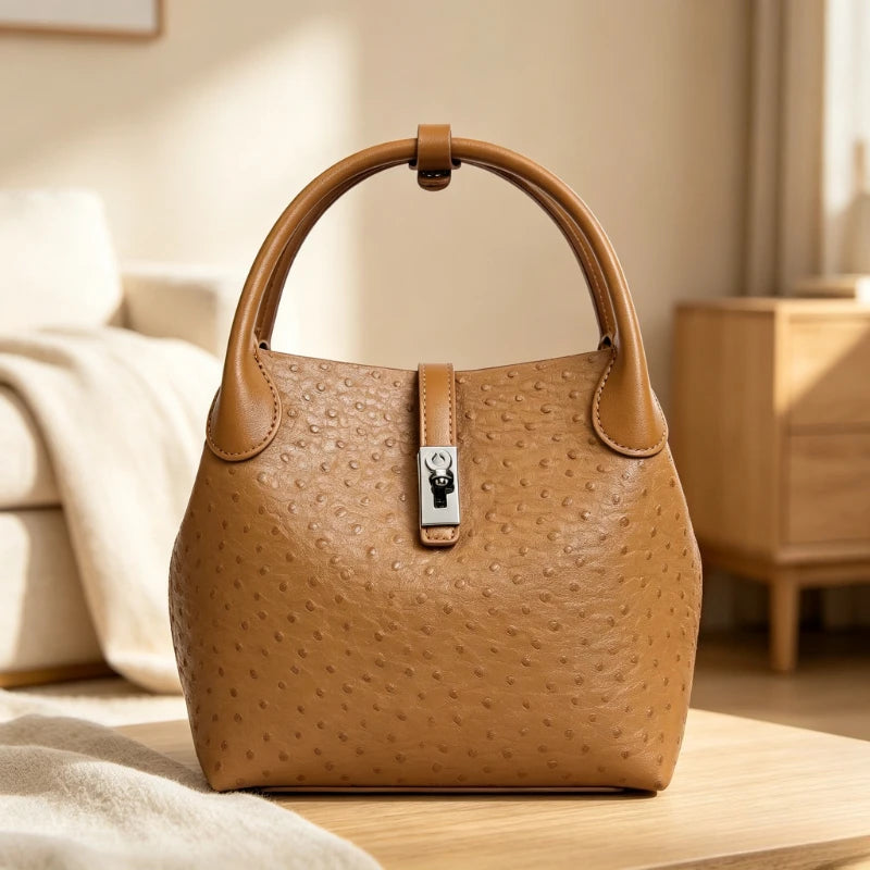 Sac seau pour femme effet cuir grain d'autruche – vue 4