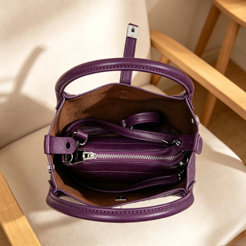 Sac seau pour femme effet cuir grain d'autruche – vue 6