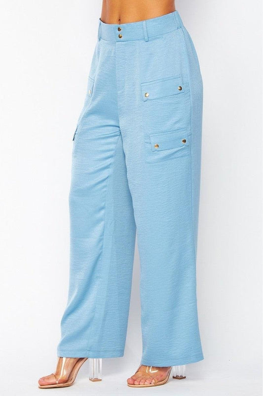 Satin Cargo Pocket Wide Leg Pants - Premium  - Shop now at Oléna-Fashion