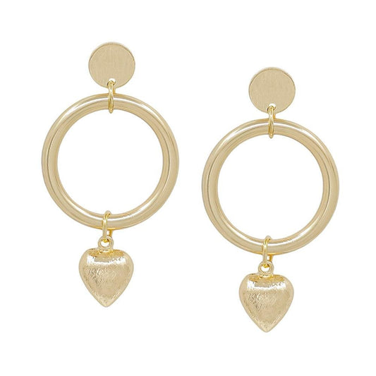 Satin Heart Drop Round Casting Post Earring - Premium  - Shop now at Oléna-Fashion