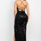 Sequin Back-crisscross Tie Slit Dress - Premium  - Shop now at Oléna-Fashion