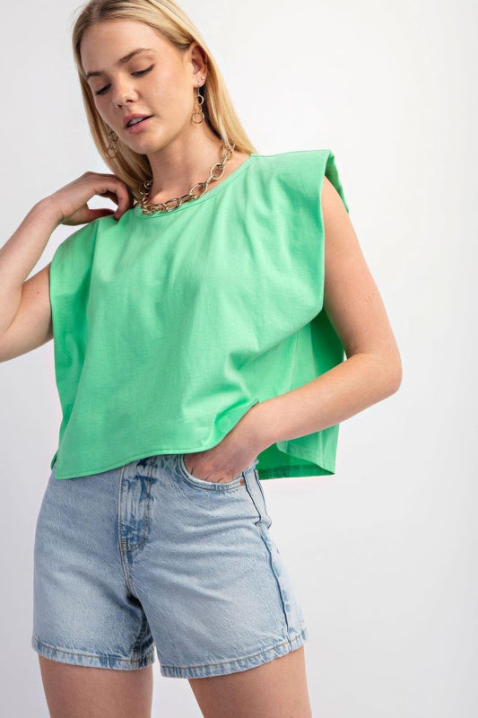 Sleeveless Crop Top With Shoulder Pads - Premium  - Shop now at Oléna-Fashion