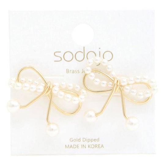 Sodajo Pear Bead Metal Bow God Dipped Earring - Premium  - Shop now at Oléna-Fashion