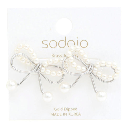 Sodajo Pear Bead Metal Bow God Dipped Earring - Premium  - Shop now at Oléna-Fashion