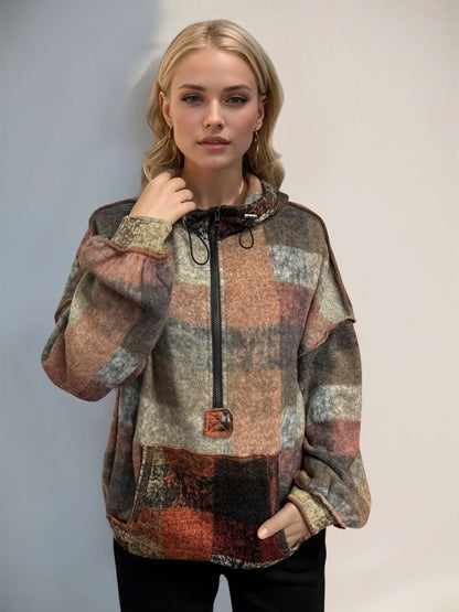Sweat à capuche femme demi-zip en polaire à coutures apparentes – vue 2