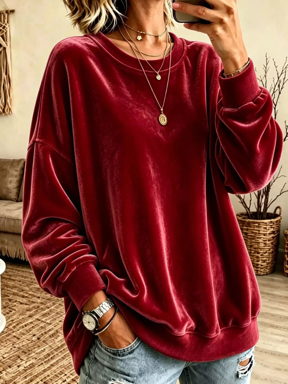 Sweat ample en velours pour femme grande taille – vue 13