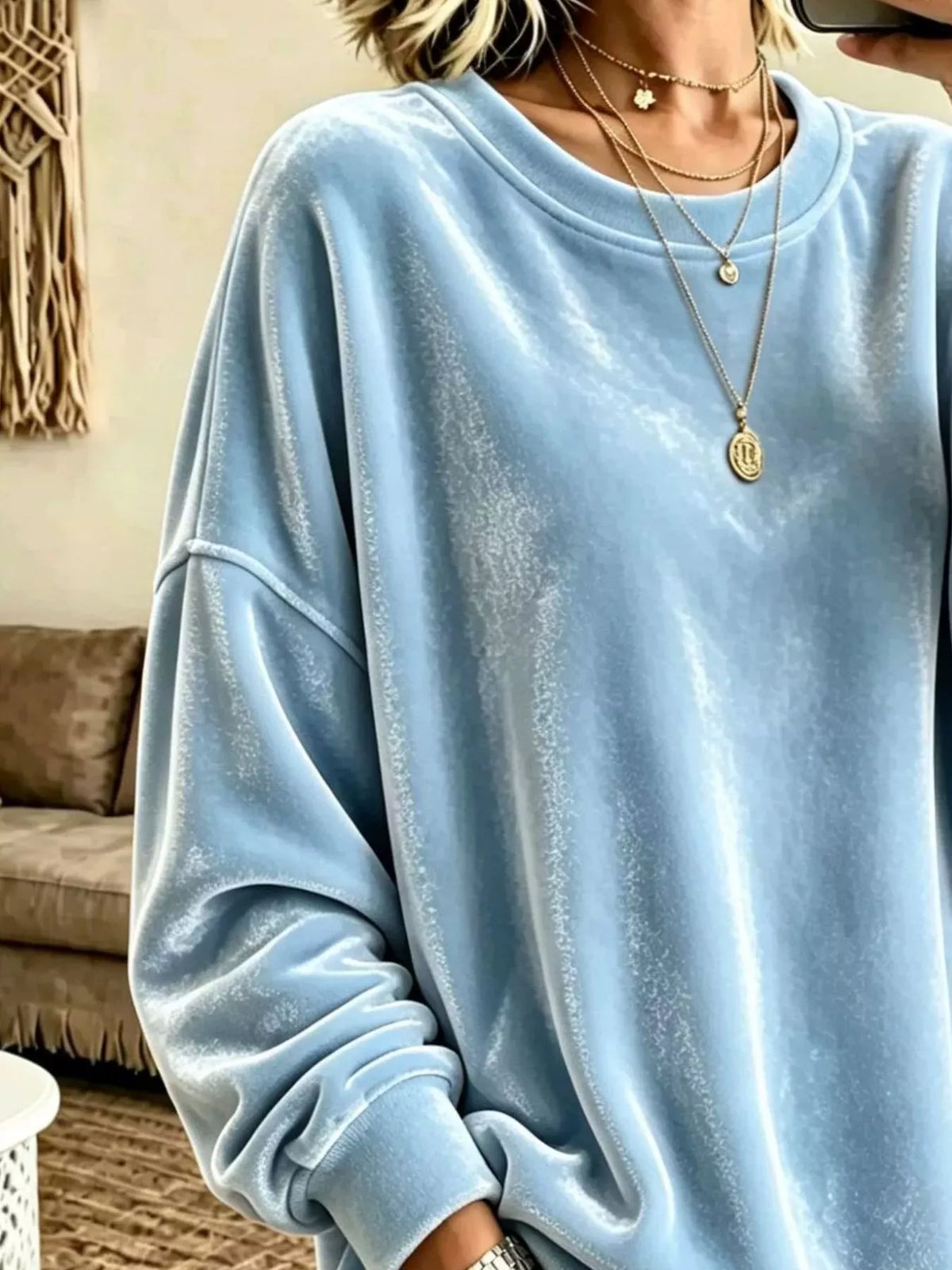 Sweat ample en velours pour femme grande taille – vue 2