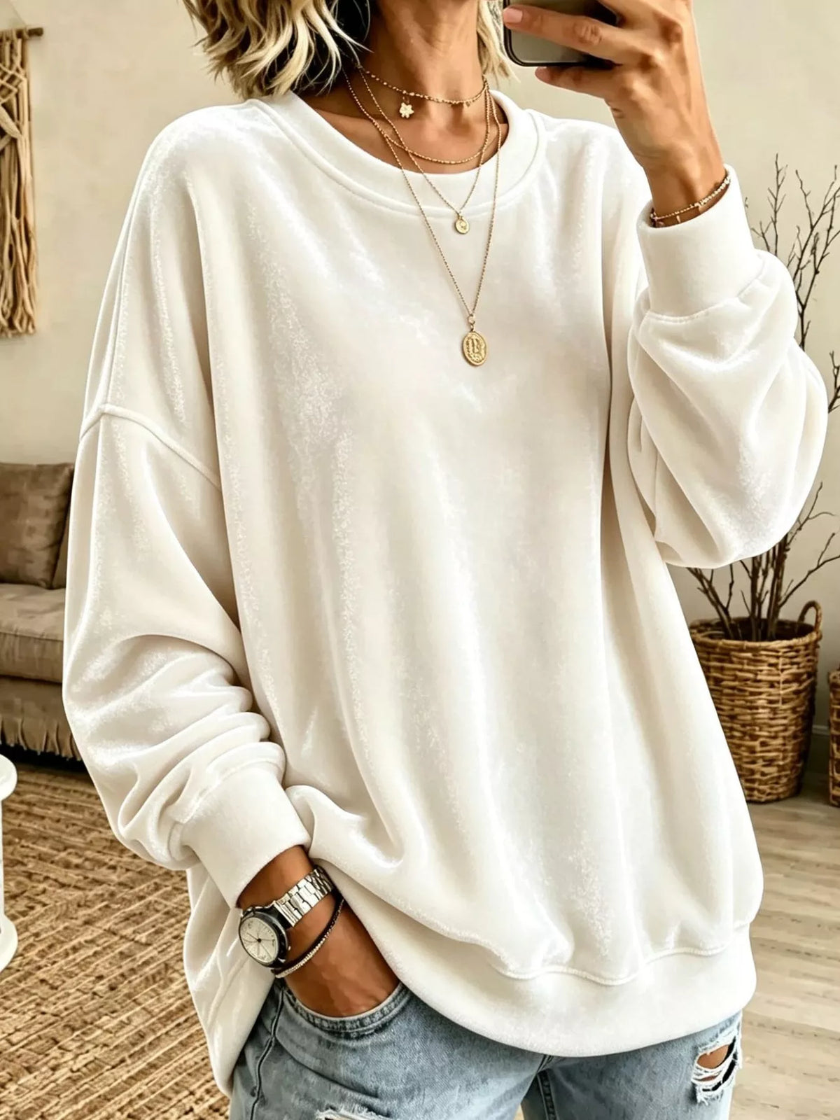 Sweat ample en velours pour femme grande taille – vue 7