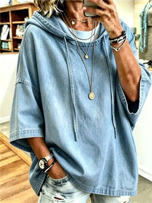 Sweat à capuche femme grande taille en jean ample – vue 1