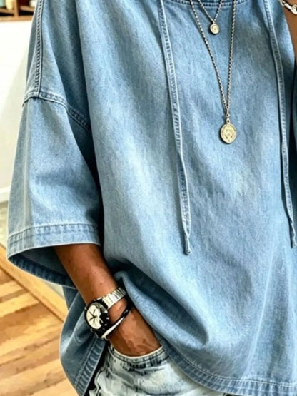 Sweat à capuche femme grande taille en jean ample – vue 3