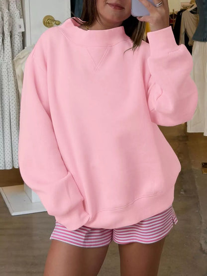 Sweat col montant ample rose pour femme – vue 1