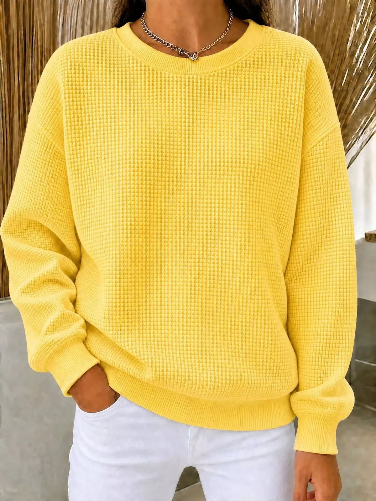 Sweat col rond en maille gaufrée pour femme – vue 1
