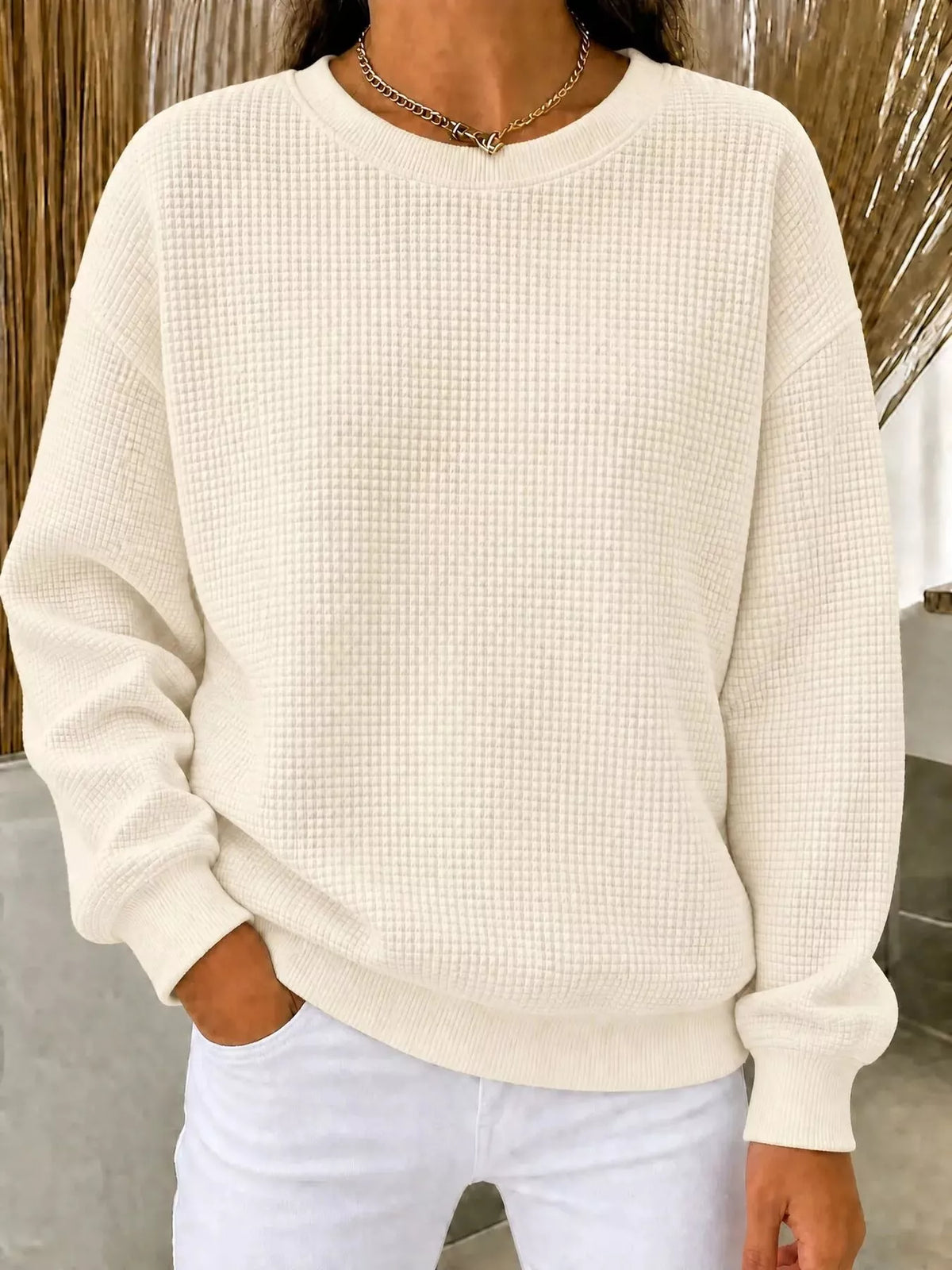 Sweat col rond en maille gaufrée pour femme – vue 9
