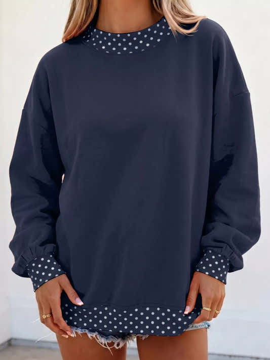 Sweat col rond à pois et bords contrastés pour femme – vue 1