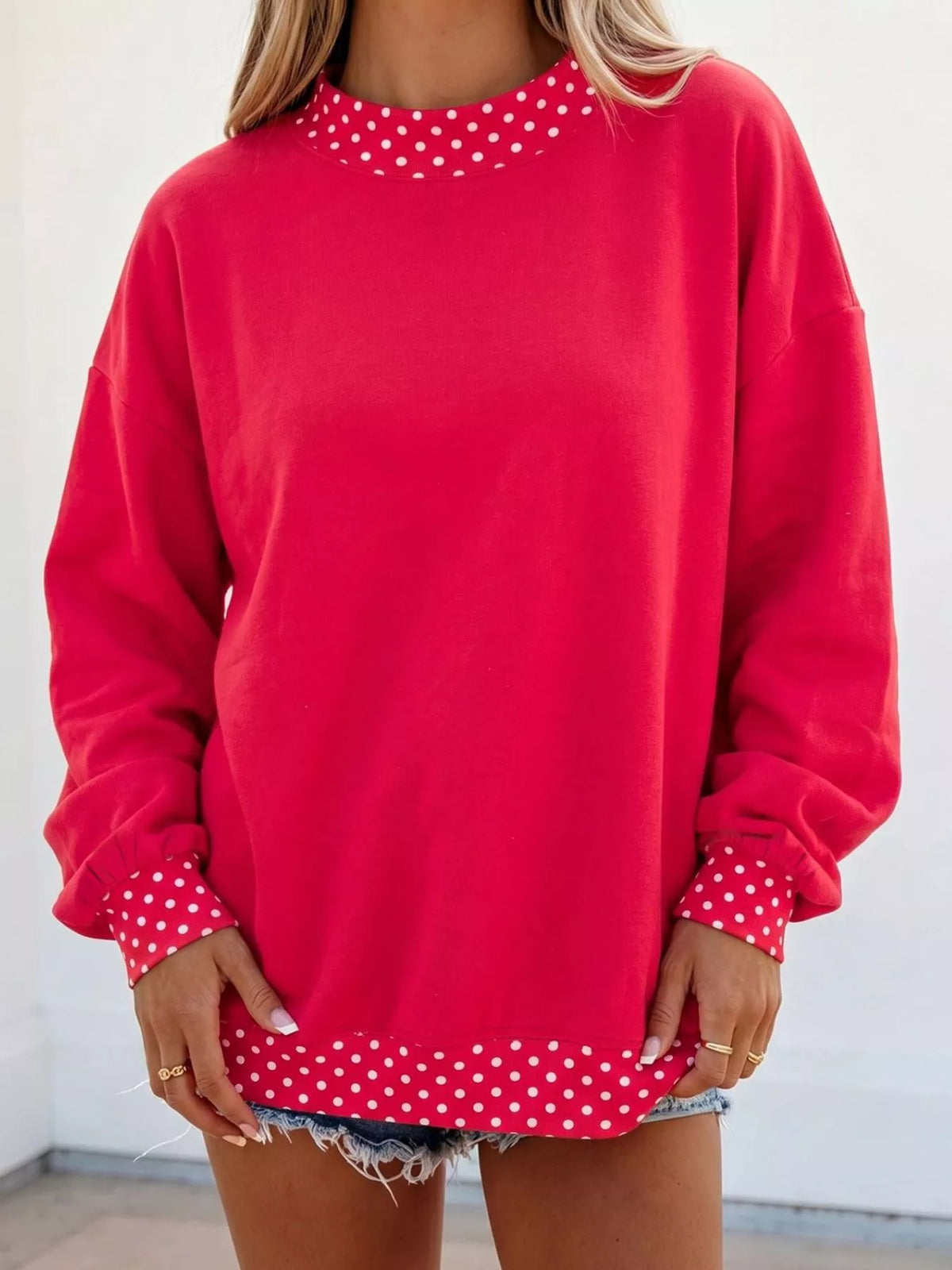 Sweat col rond à pois et bords contrastés pour femme – vue 5