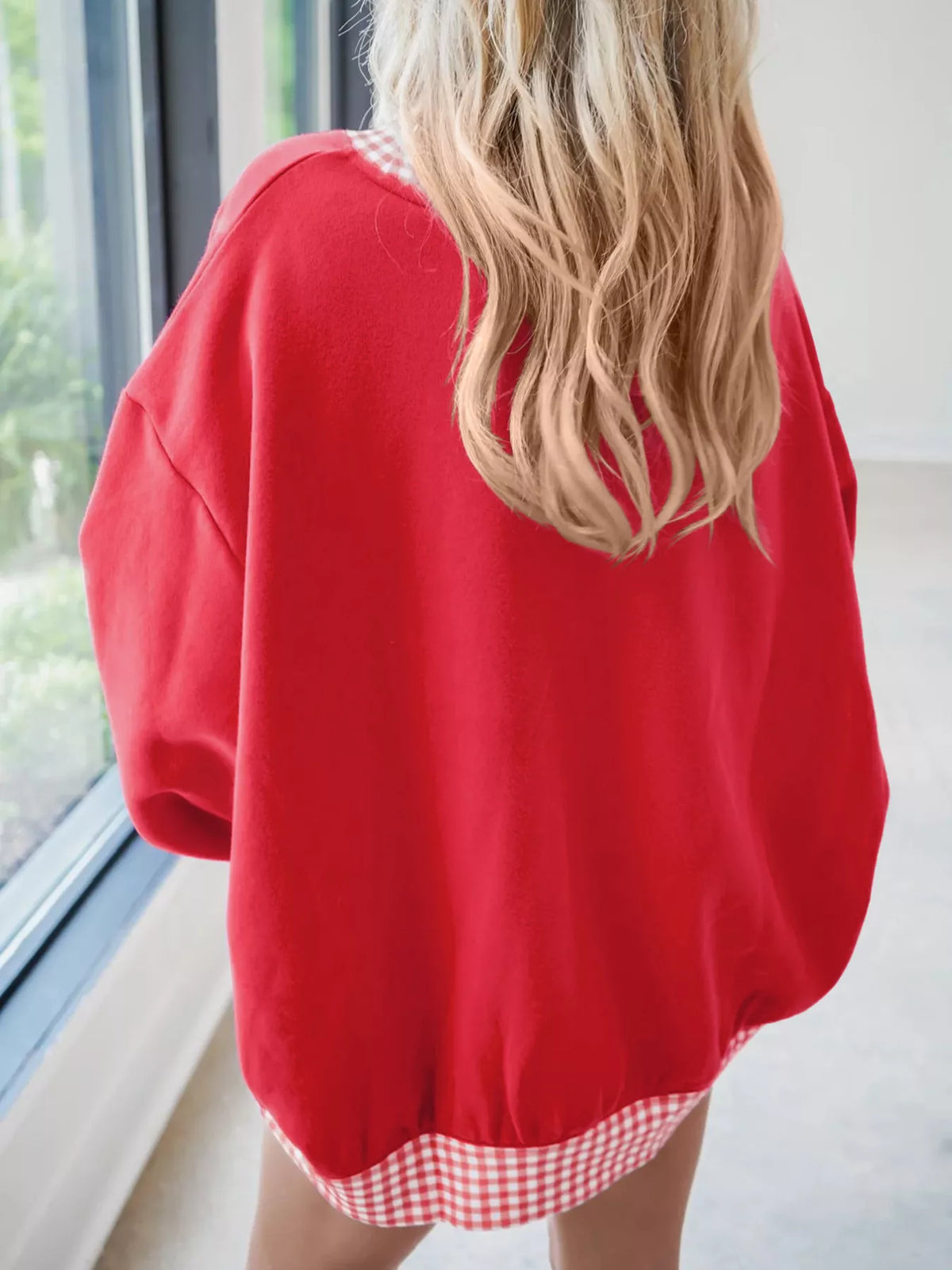 Sweat à bordures vichy et épaules tombantes pour femme – vue 4