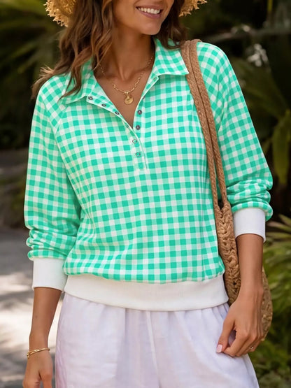 Sweat femme à col boutonné et carreaux vichy – vue 10
