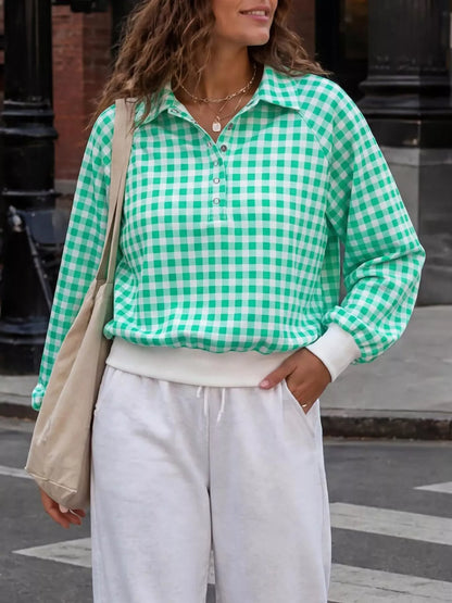 Sweat femme à col boutonné et carreaux vichy – vue 12