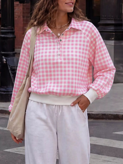Sweat femme à col boutonné et carreaux vichy – vue 14