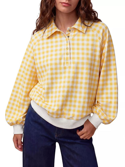 Sweat femme à col boutonné et carreaux vichy – vue 19
