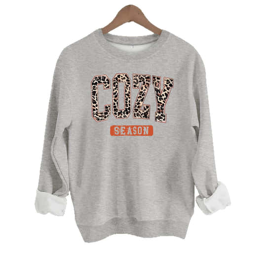 Sweat femme col rond à manches lanternes, lettrage Cozy Season – vue 1