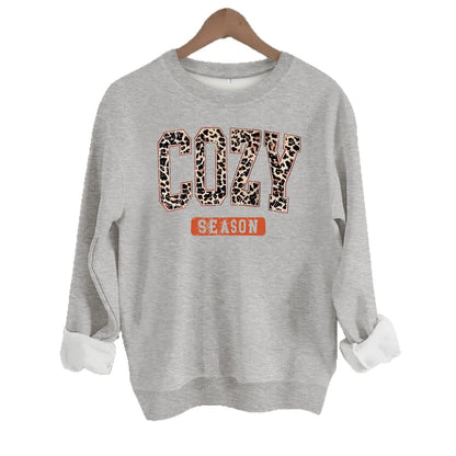 Sweat femme col rond à manches lanternes, lettrage Cozy Season – vue 1