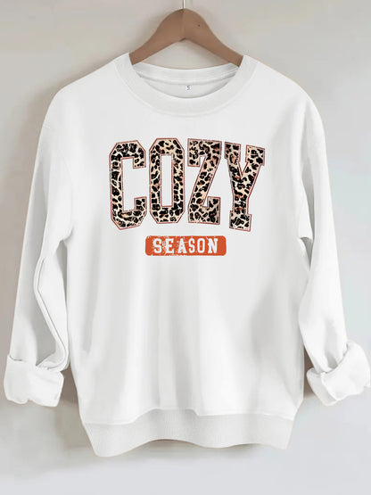 Sweat femme col rond à manches lanternes, lettrage Cozy Season – vue 6