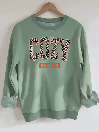 Sweat femme col rond à manches lanternes, lettrage Cozy Season – vue 8