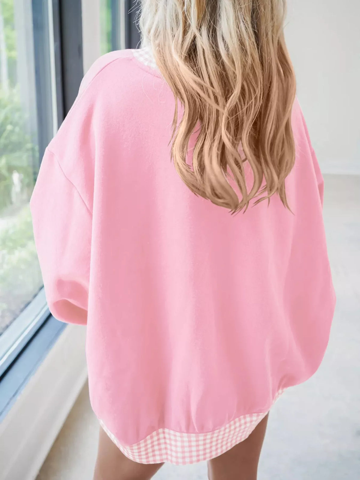 Sweat femme à épaules tombantes et bordure vichy – vue 12