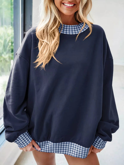 Sweat femme à épaules tombantes et bordure vichy – vue 7