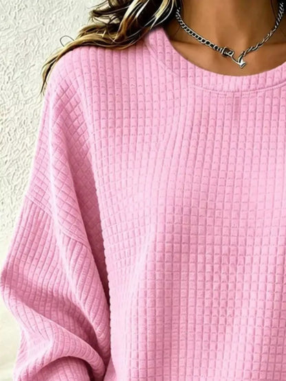 Sweat femme grande taille à col rond en maille gaufrée – vue 2