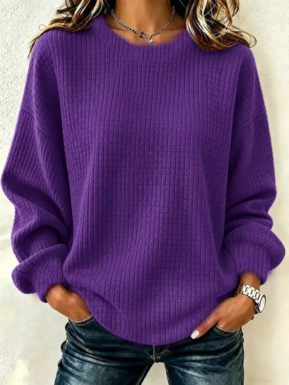 Sweat femme grande taille à col rond en maille gaufrée – vue 3