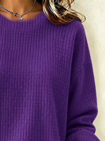 Sweat femme grande taille à col rond en maille gaufrée – vue 4
