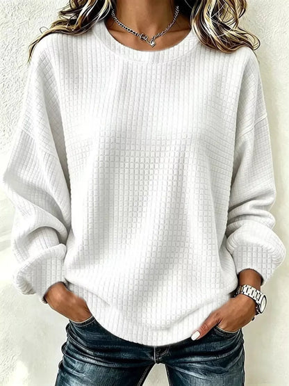 Sweat femme grande taille à col rond en maille gaufrée – vue 6