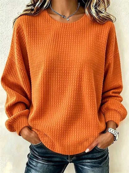 Sweat femme grande taille à col rond en maille gaufrée – vue 8