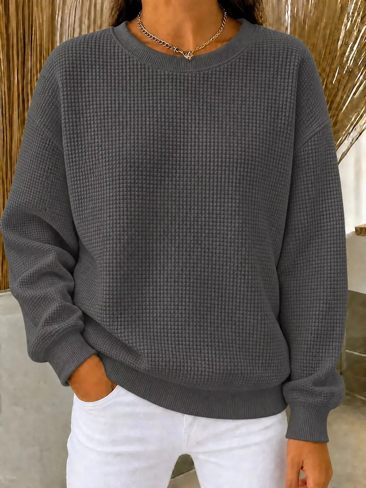 Sweat femme grande taille en maille gaufrée à col rond – vue 19