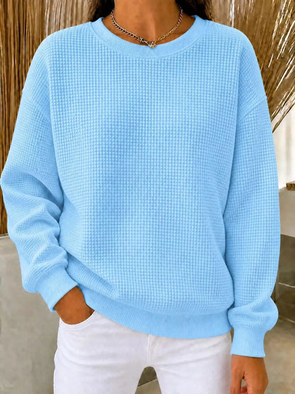 Sweat femme grande taille en maille gaufrée à col rond – vue 3