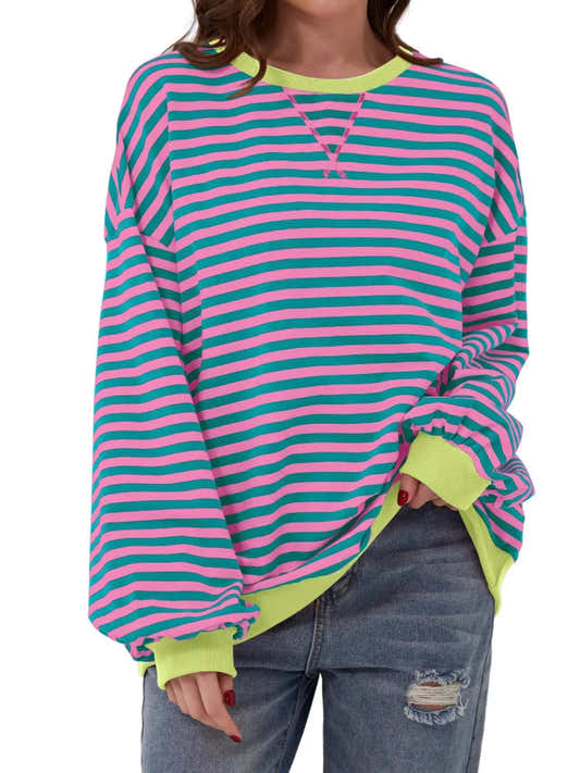 Sweat-shirt femme ample rayé à liseré contrasté – vue 1