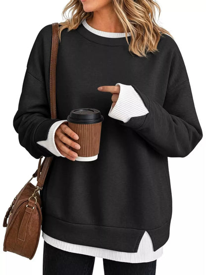 Sweat-shirt femme col rond à bords côtelés contrastés – vue 10
