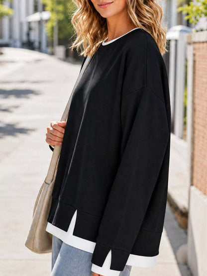 Sweat-shirt femme col rond à bords côtelés contrastés – vue 12